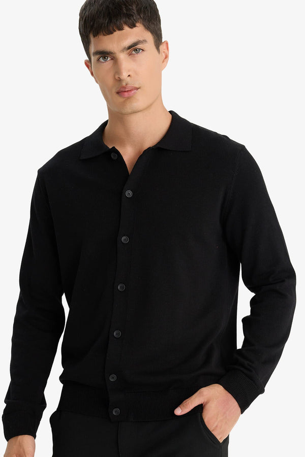 100% Cotton Standard Fit Polo Collar Knitwear Cardigan