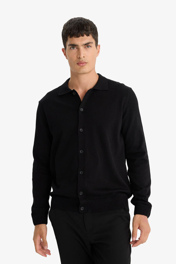 100% Cotton Standard Fit Polo Collar Knitwear Cardigan