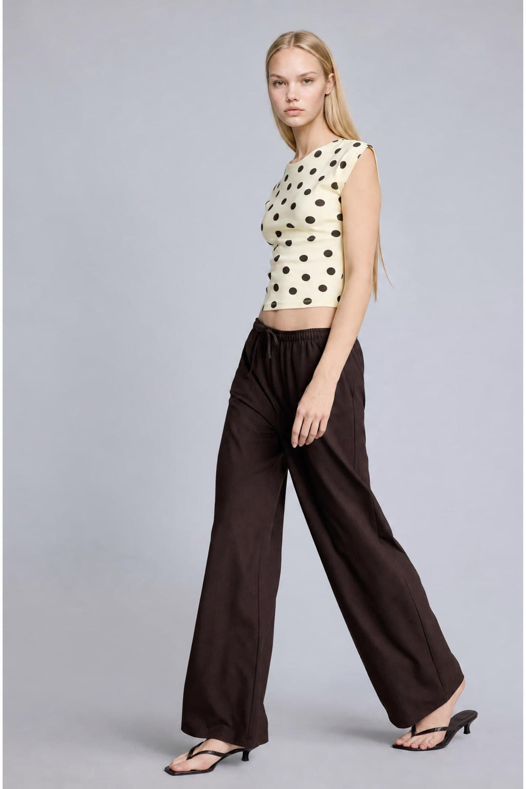 Cool Wide Leg Regular Waist Trousers with Tie Waist