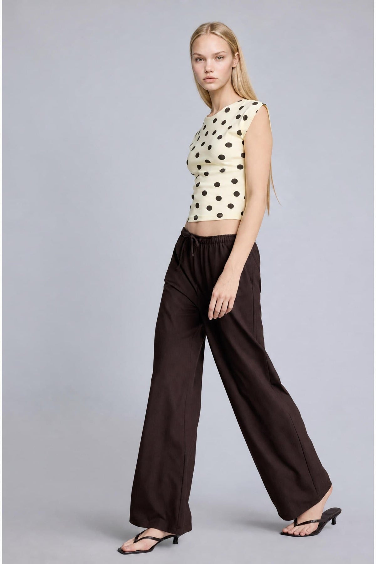 Cool Wide Leg Regular Waist Trousers with Tie Waist