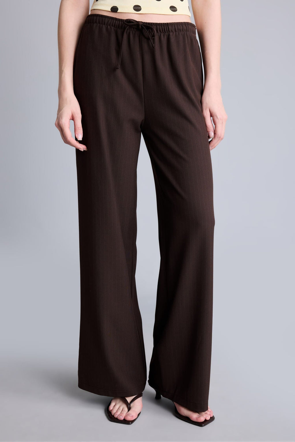 Cool Wide Leg Regular Waist Trousers with Tie Waist