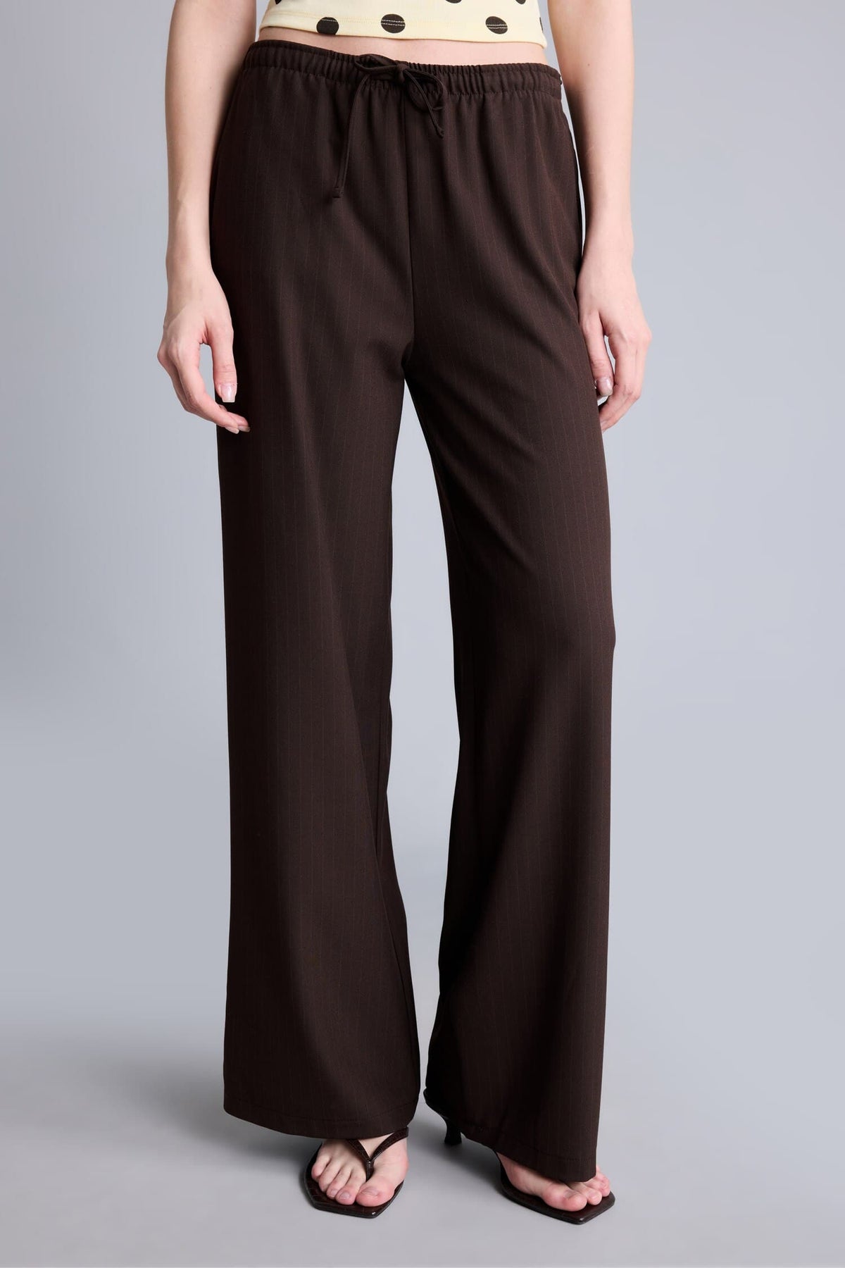 Cool Wide Leg Regular Waist Trousers with Tie Waist