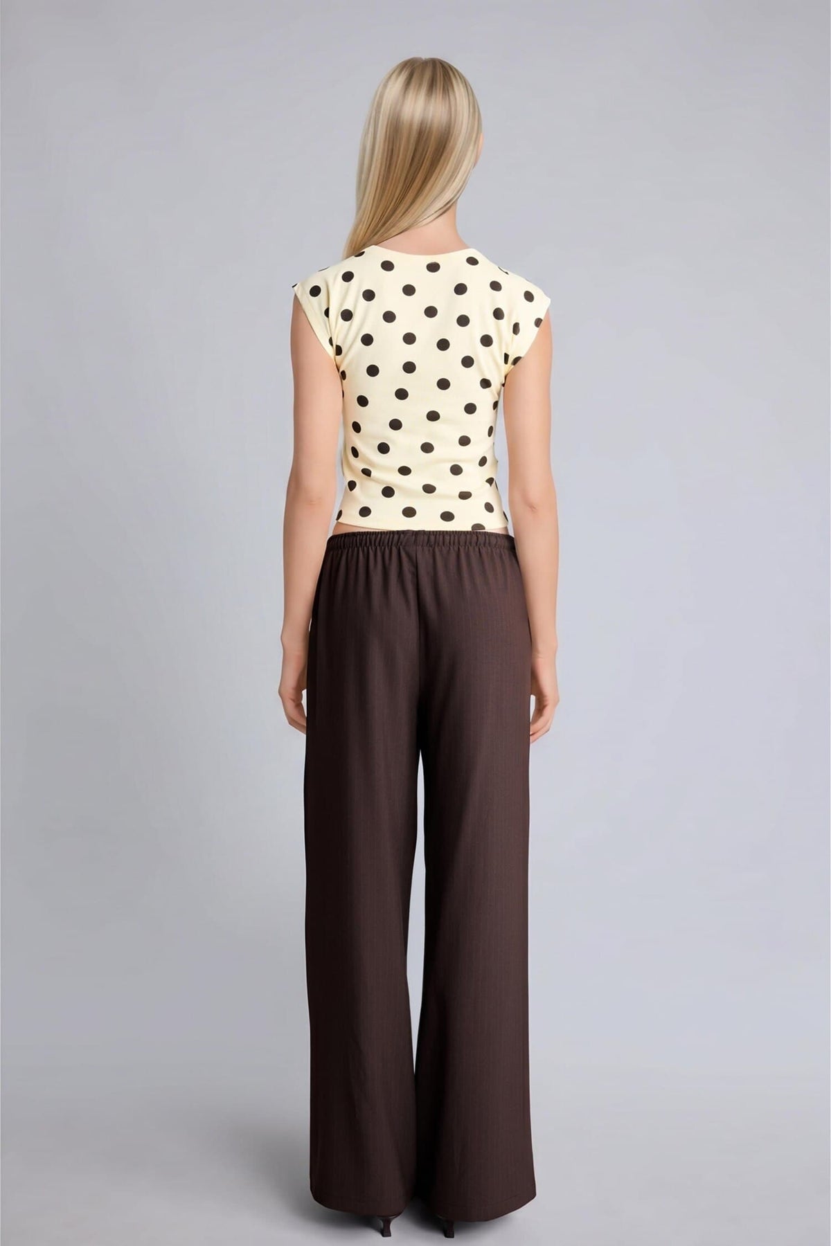Cool Wide Leg Regular Waist Trousers with Tie Waist