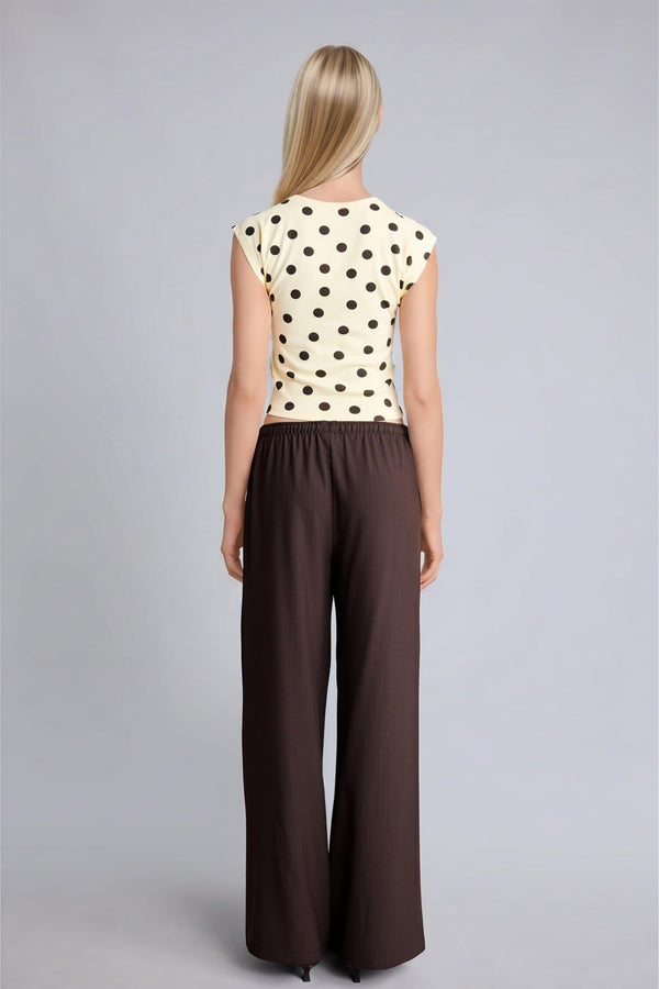 Cool Wide Leg Regular Waist Trousers with Tie Waist