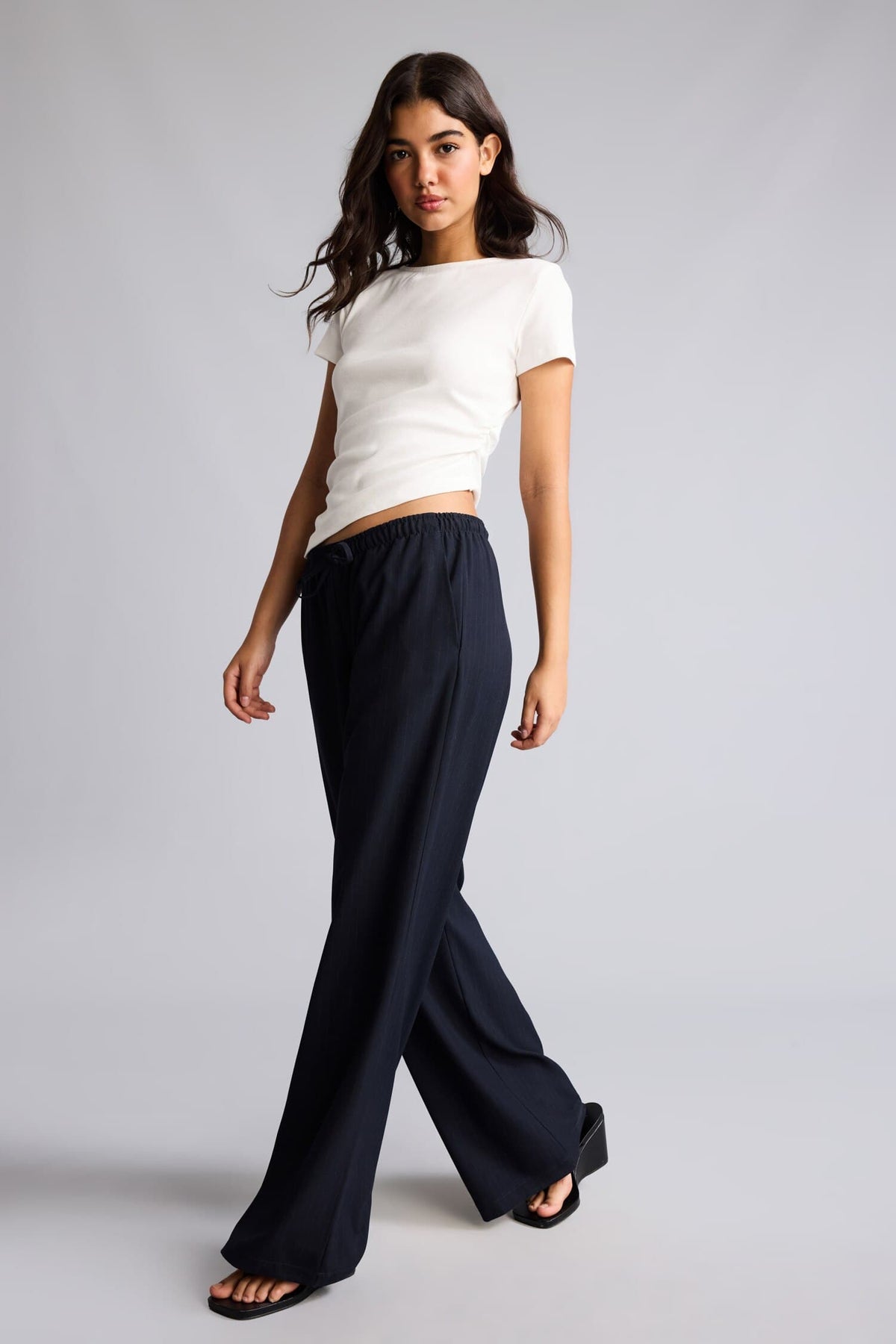 Cool Wide Leg Regular Waist Trousers with Tie Waist Main image