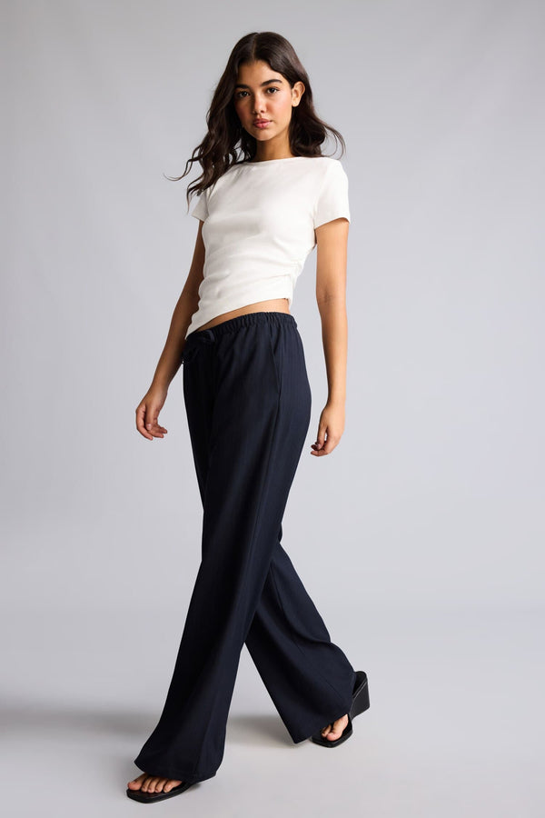 Cool Wide Leg Regular Waist Trousers with Tie Waist