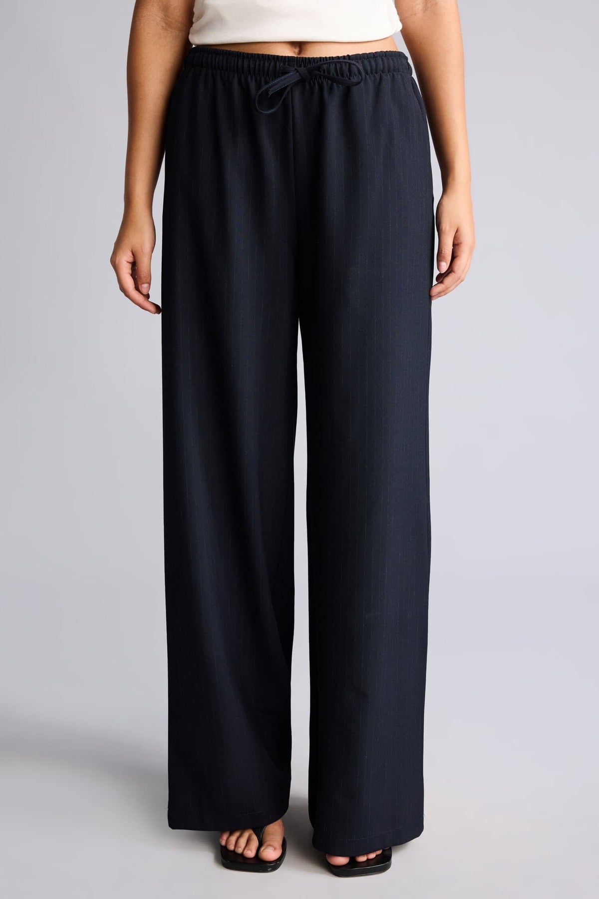 Cool Wide Leg Regular Waist Trousers with Tie Waist