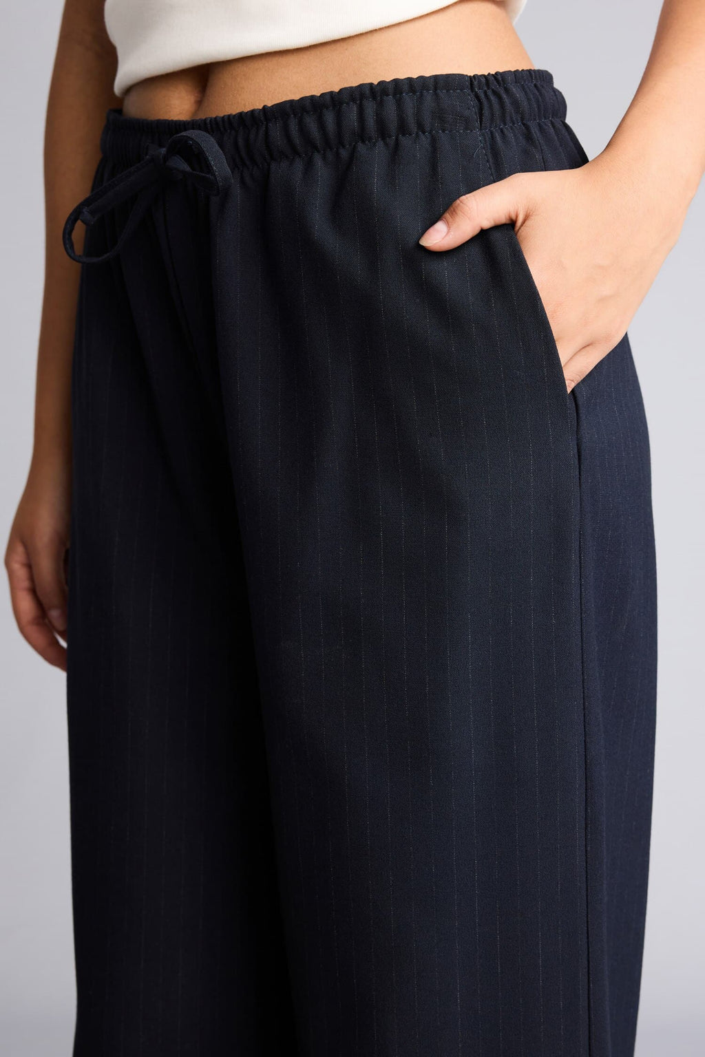 Cool Wide Leg Regular Waist Trousers with Tie Waist