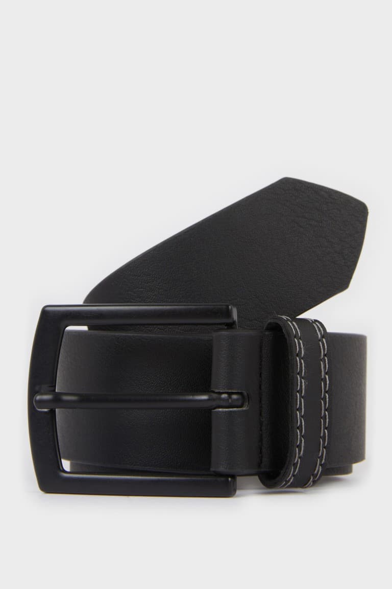 Mens Rectangle Buckle Faux Leather Daily Belt