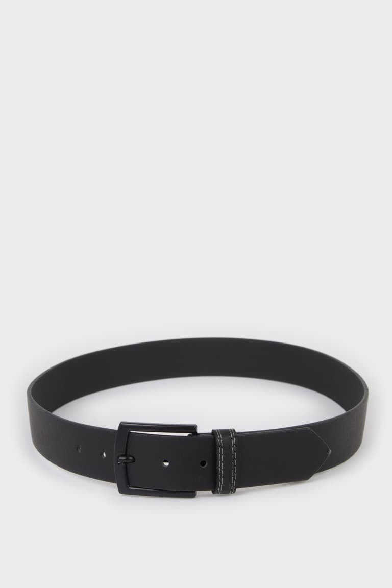 Mens Rectangle Buckle Faux Leather Daily Belt