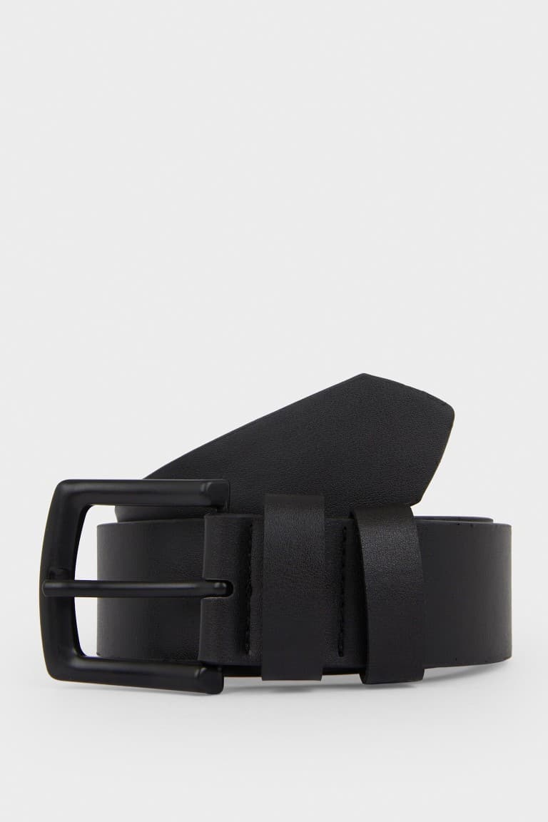 Men Rectangle Buckle Faux Leather Daily Belt