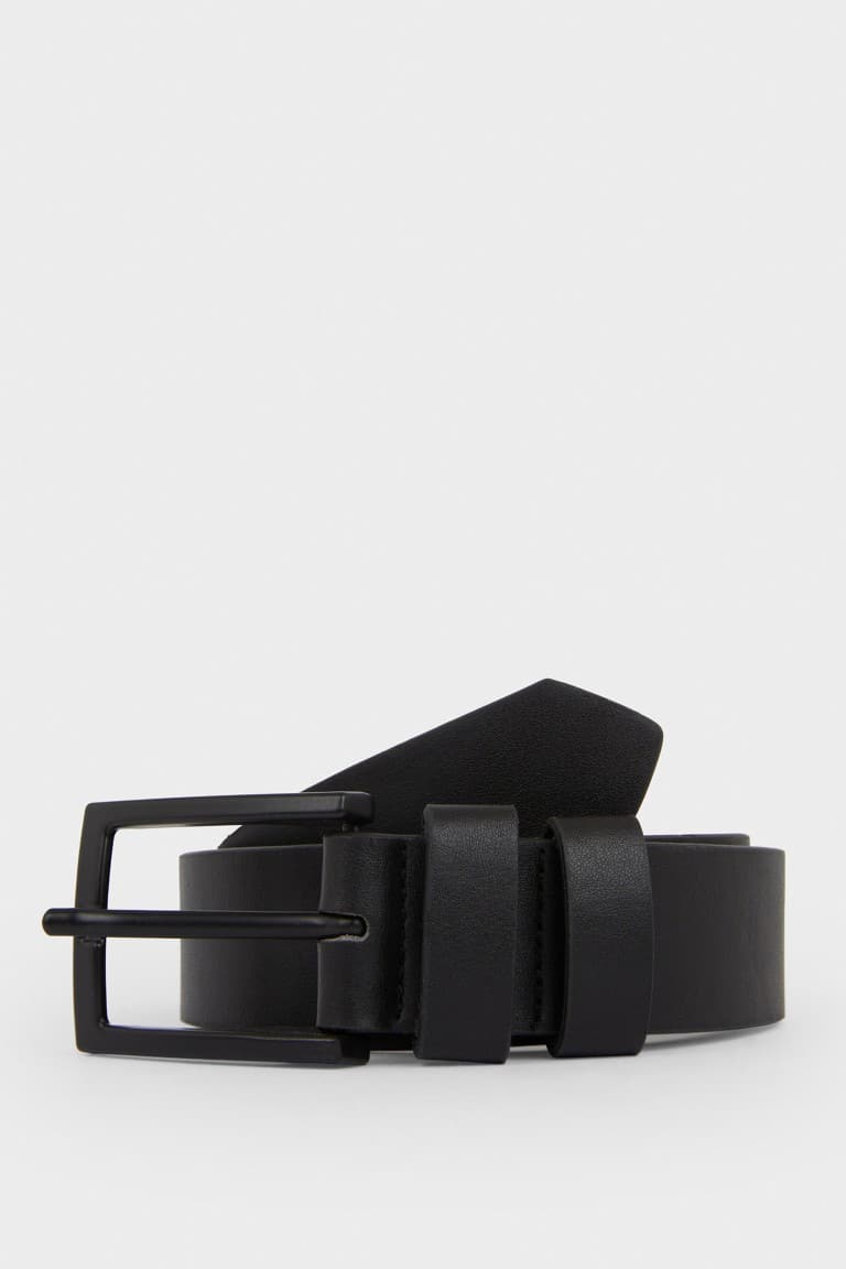 Men Rectangle Buckle Faux Leather Daily Belt