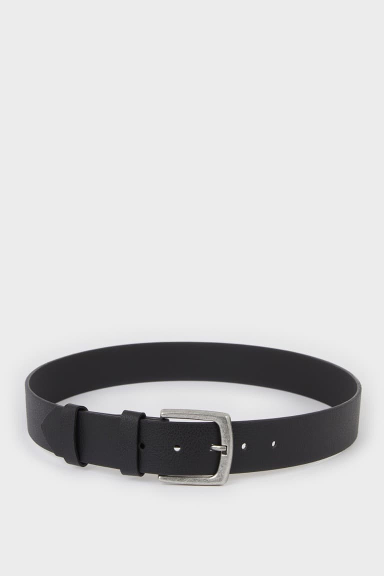 Mens Rectangle Buckle Faux Leather Daily Belt