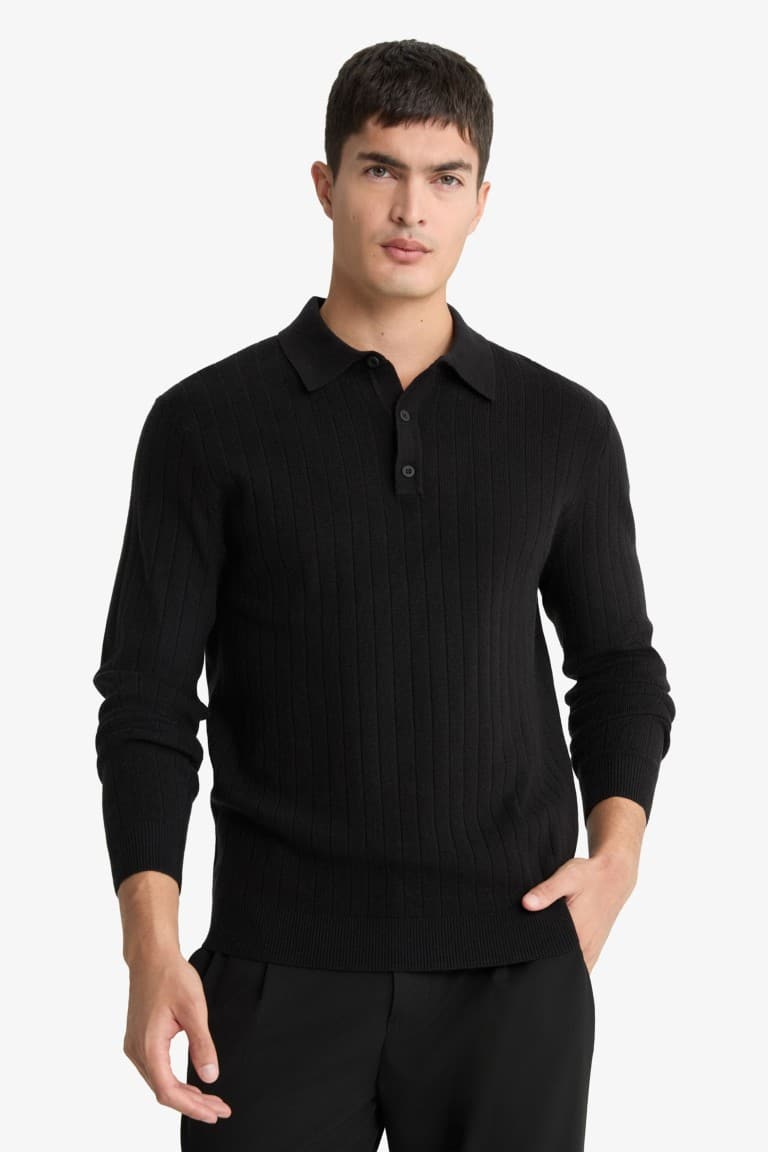 Standard Fit Polo Collar Knit Sweater