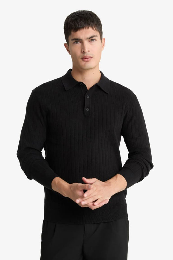 Standard Fit Polo Collar Knit Sweater