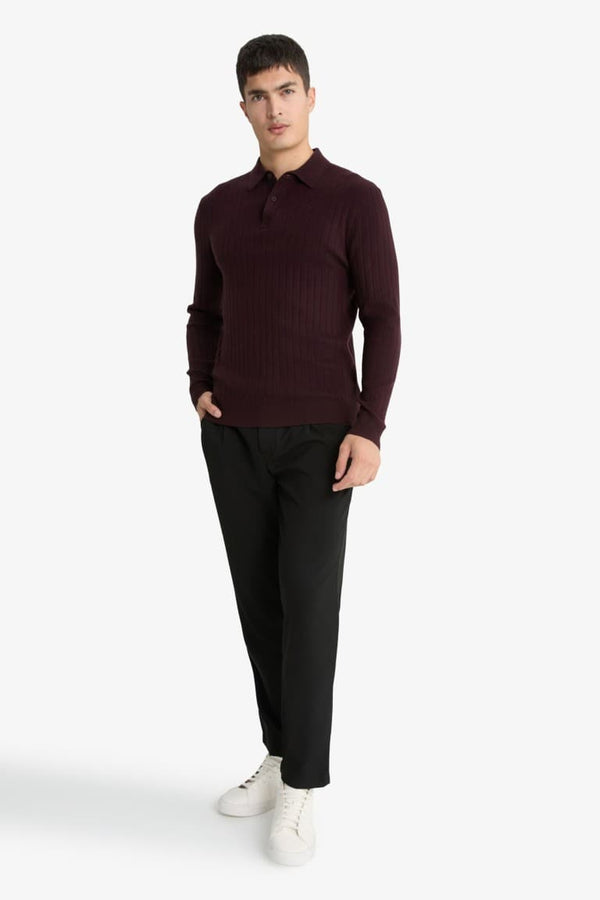 Standard Fit Polo Collar Knit Sweater