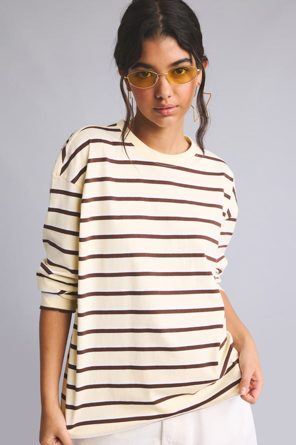 100% Cotton 100% Cotton Loose Fitted Striped Sweatshirt