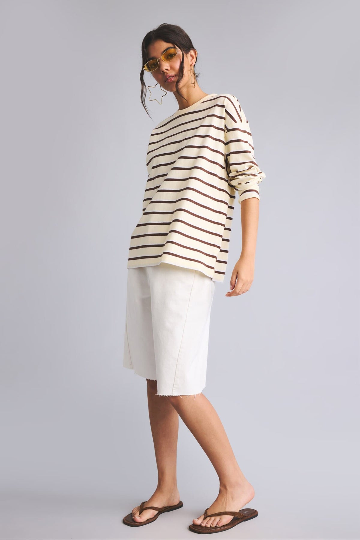 100% Cotton 100% Cotton Loose Fitted Striped Sweatshirt