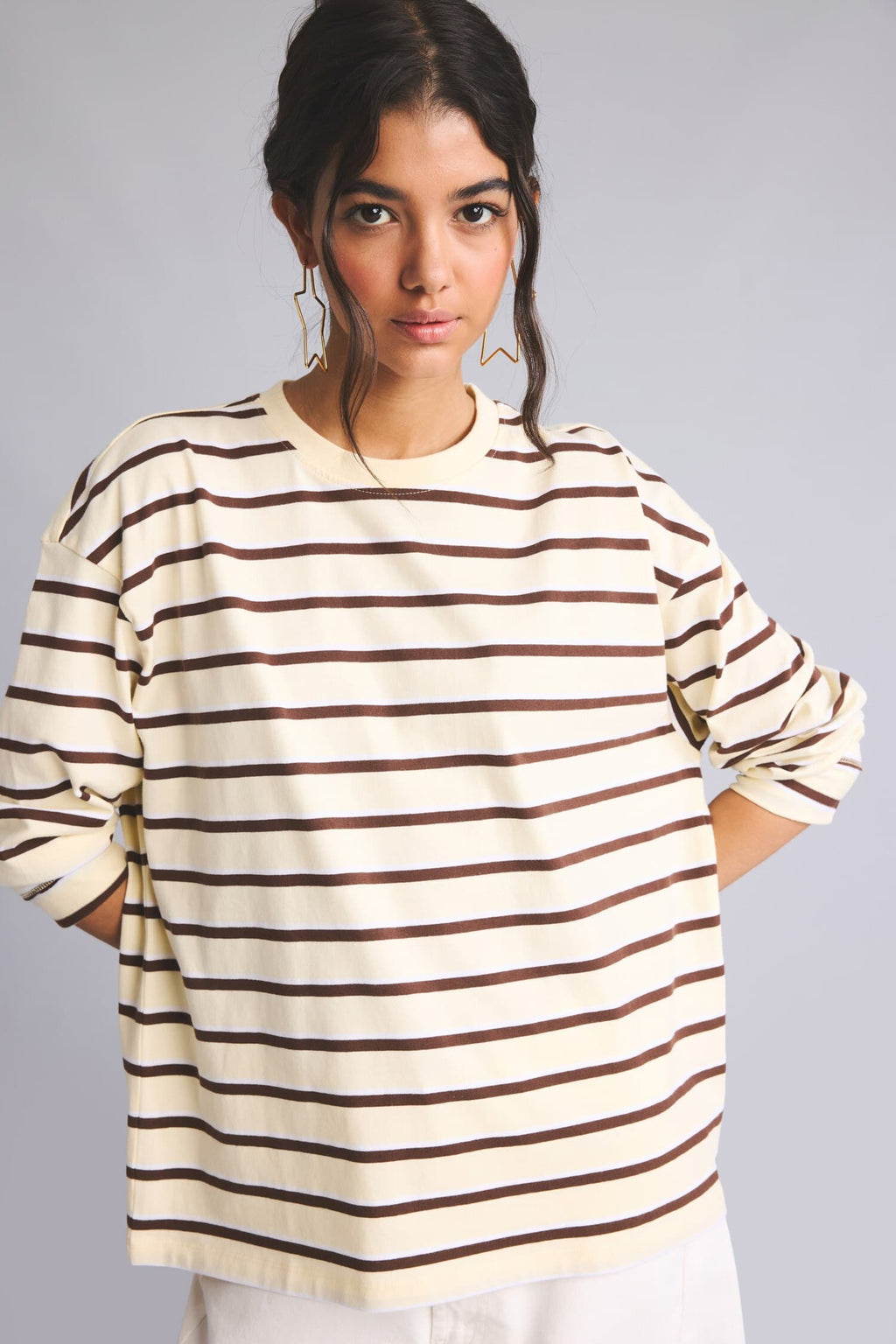 100% Cotton 100% Cotton Loose Fitted Striped Sweatshirt