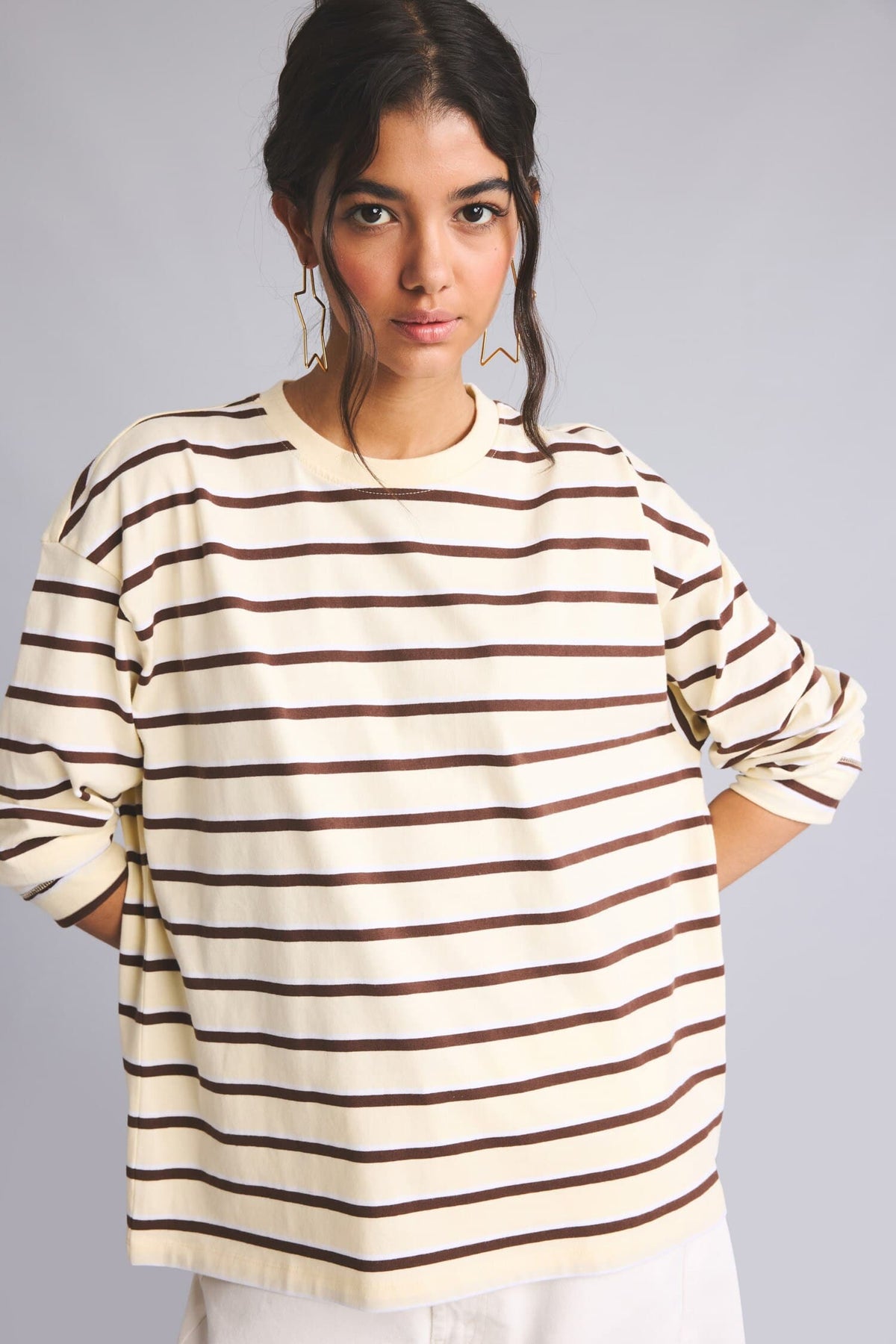 100% Cotton 100% Cotton Loose Fitted Striped Sweatshirt
