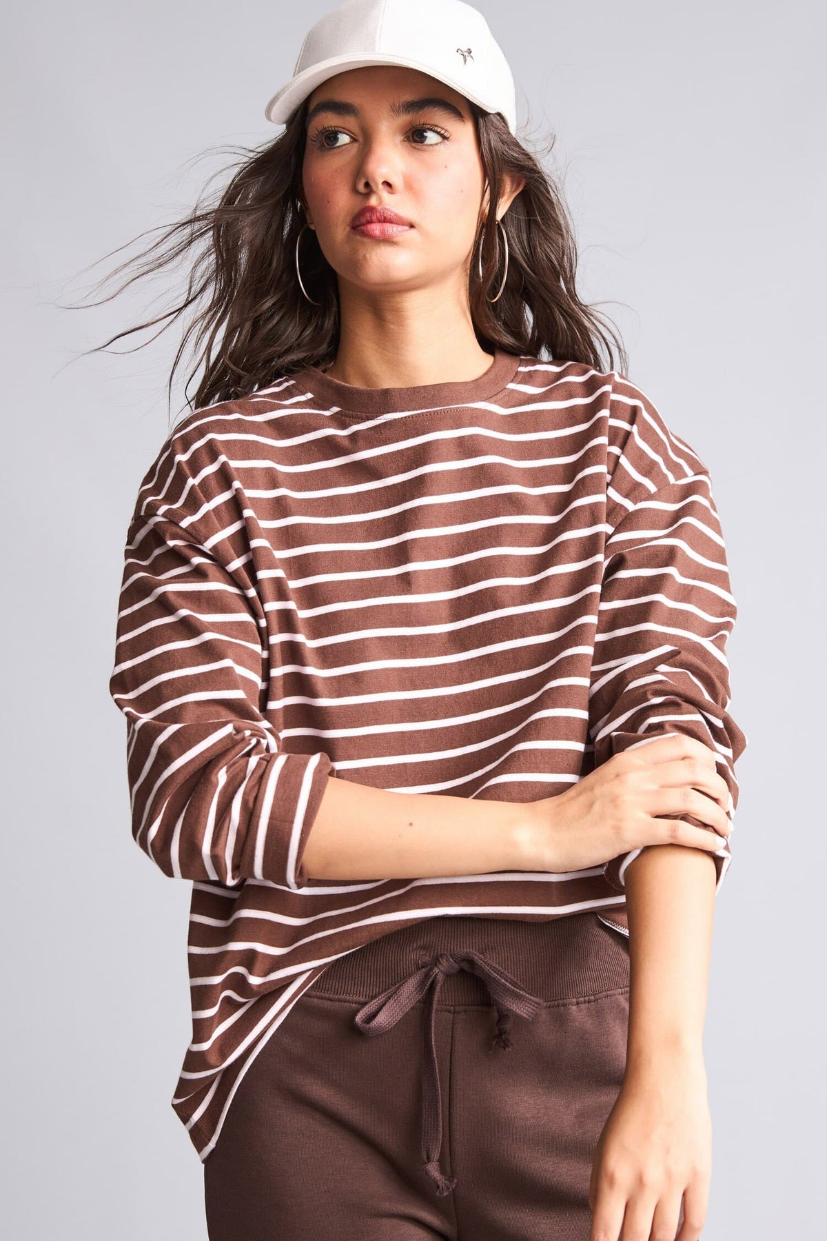 100% Cotton 100% Cotton Loose Fitted Striped Sweatshirt Main image