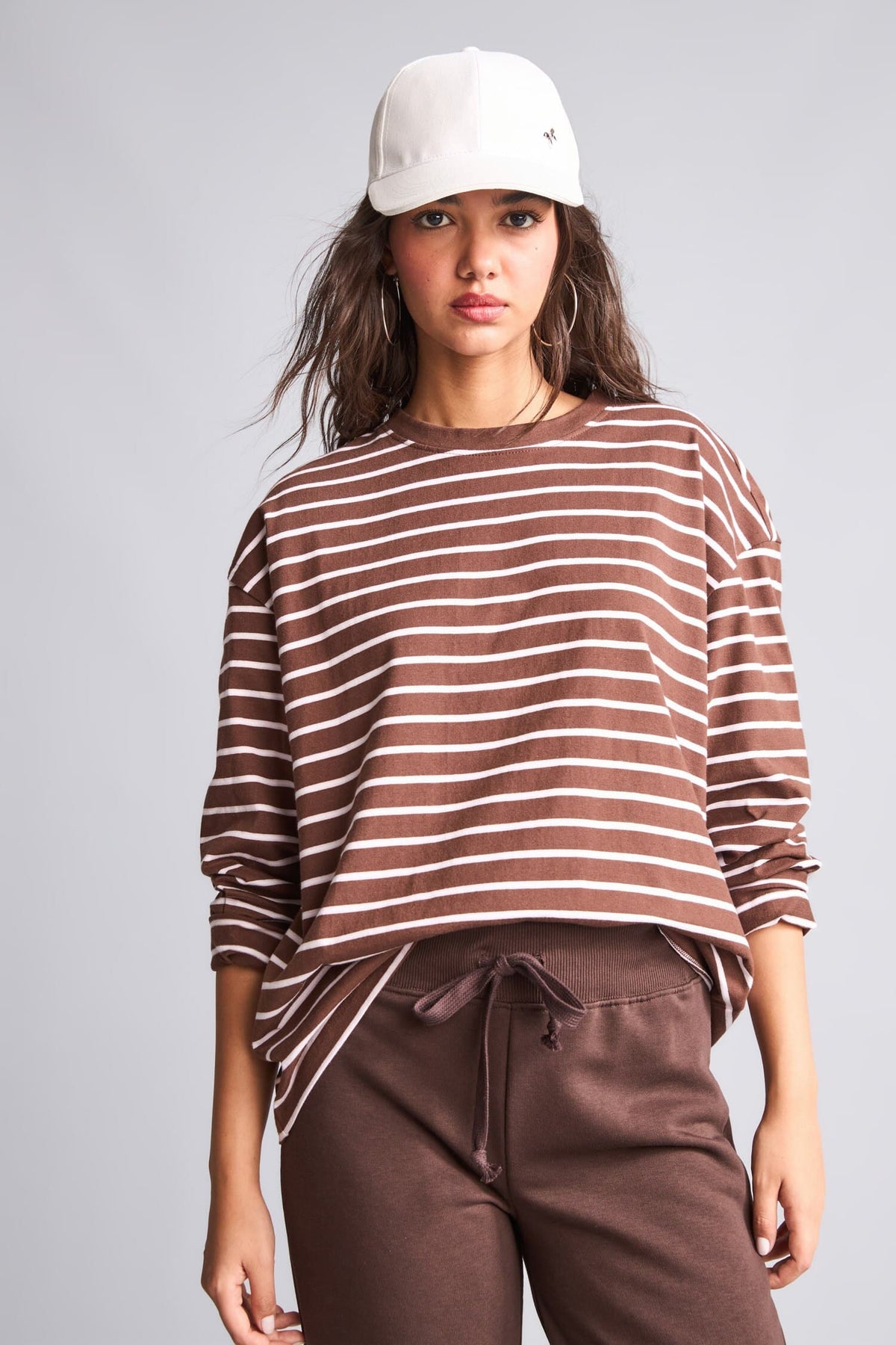 100% Cotton 100% Cotton Loose Fitted Striped Sweatshirt
