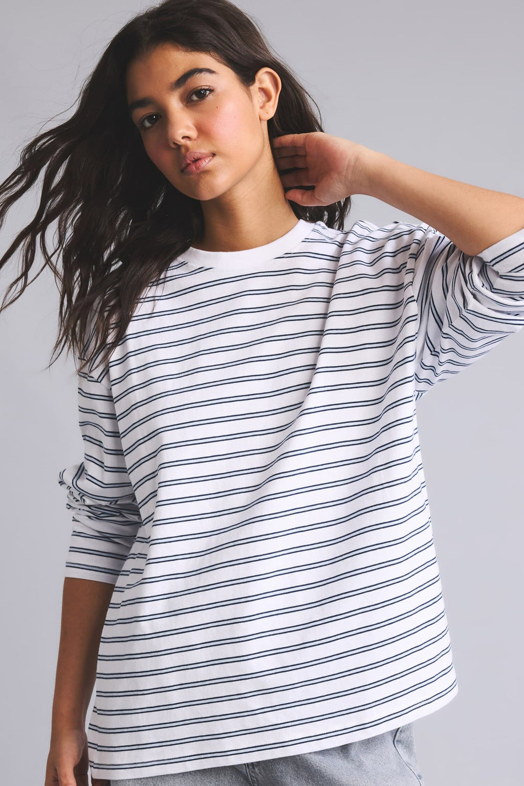 100% Cotton 100% Cotton Loose Fitted Striped Sweatshirt