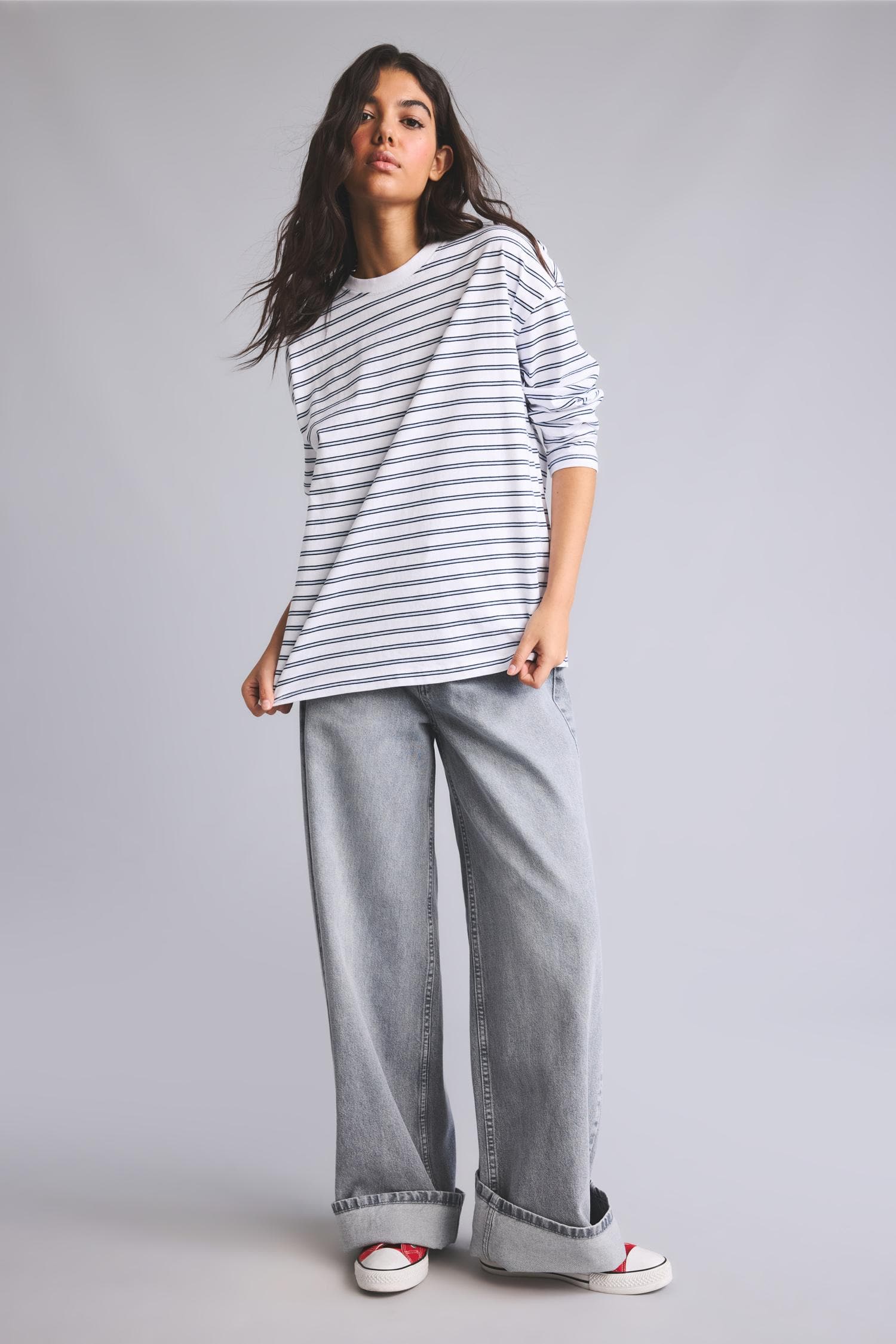100% Cotton 100% Cotton Loose Fitted Striped Sweatshirt Secondary image