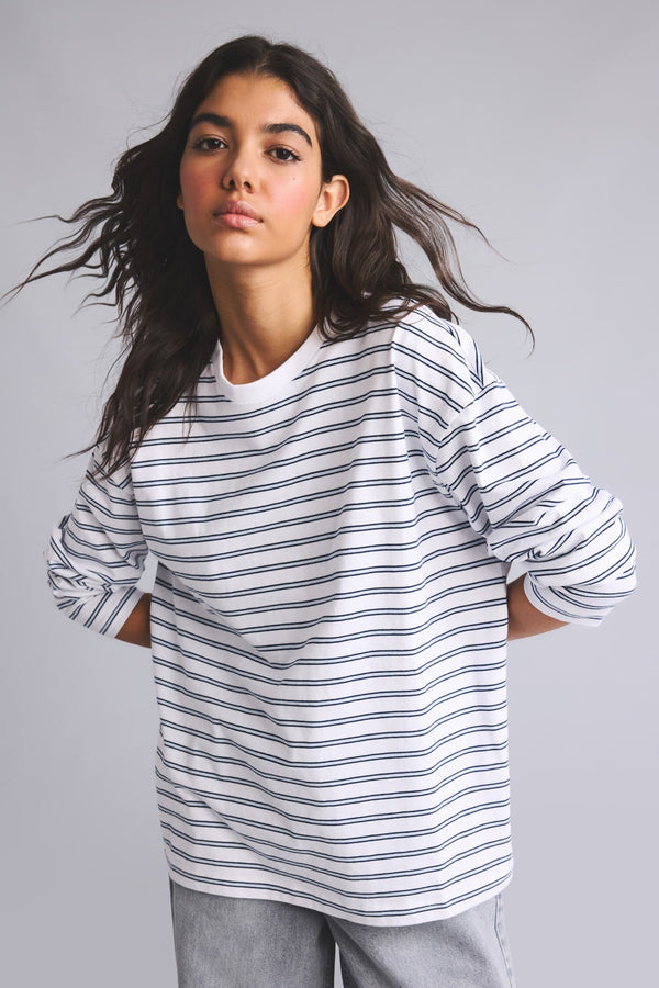 100% Cotton 100% Cotton Loose Fitted Striped Sweatshirt