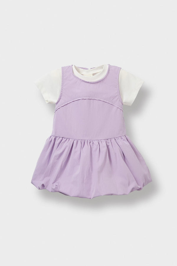 2 Sets Basic Plain Short Sleeve T-Shirt Parachute Dress Baby Girl
