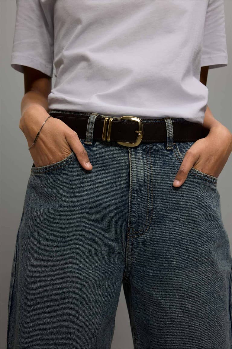 Women Rectangular Buckle Faux Leather Jean Belt Main image