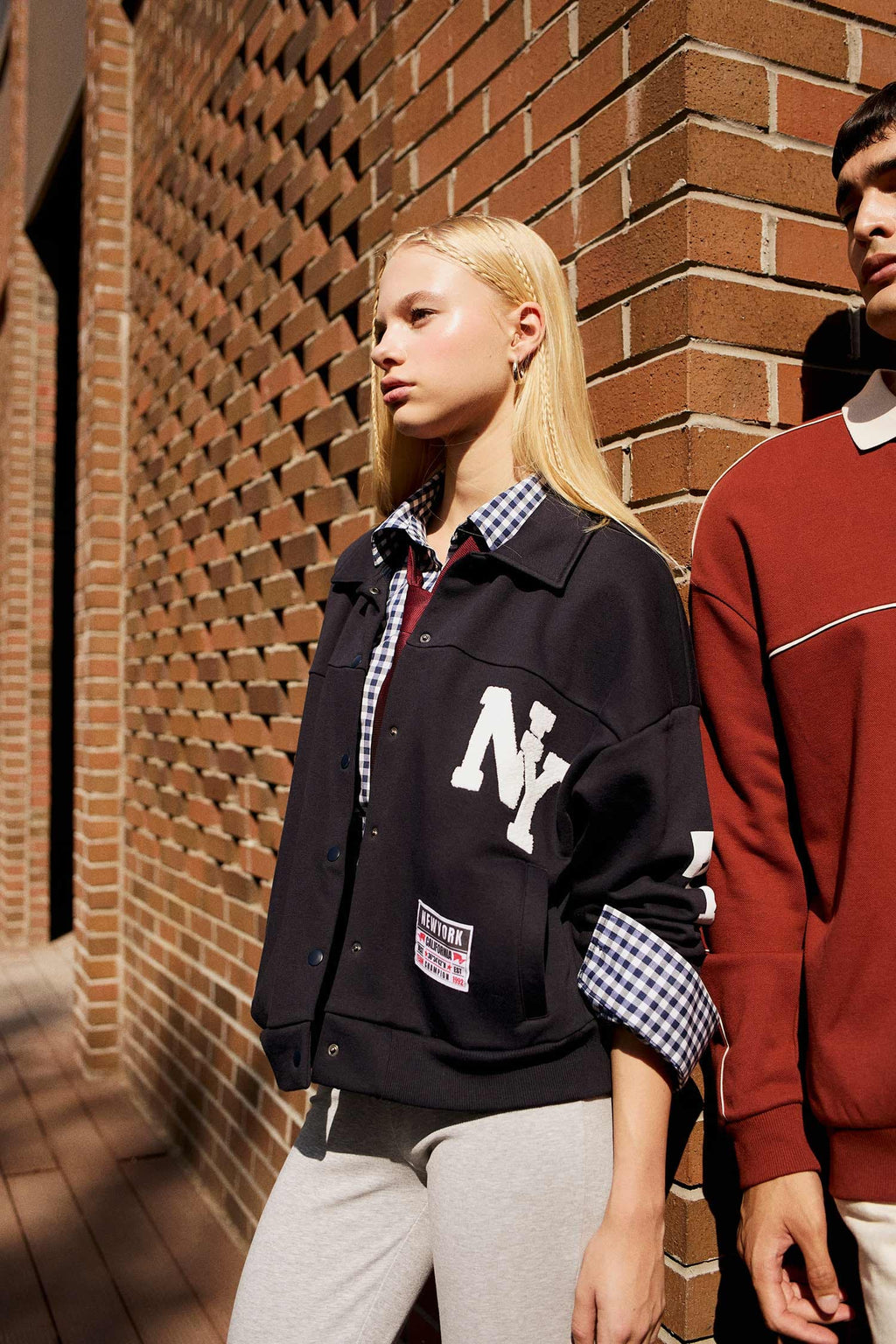 Polo Collar Printed Snap-On Bomber Jacket