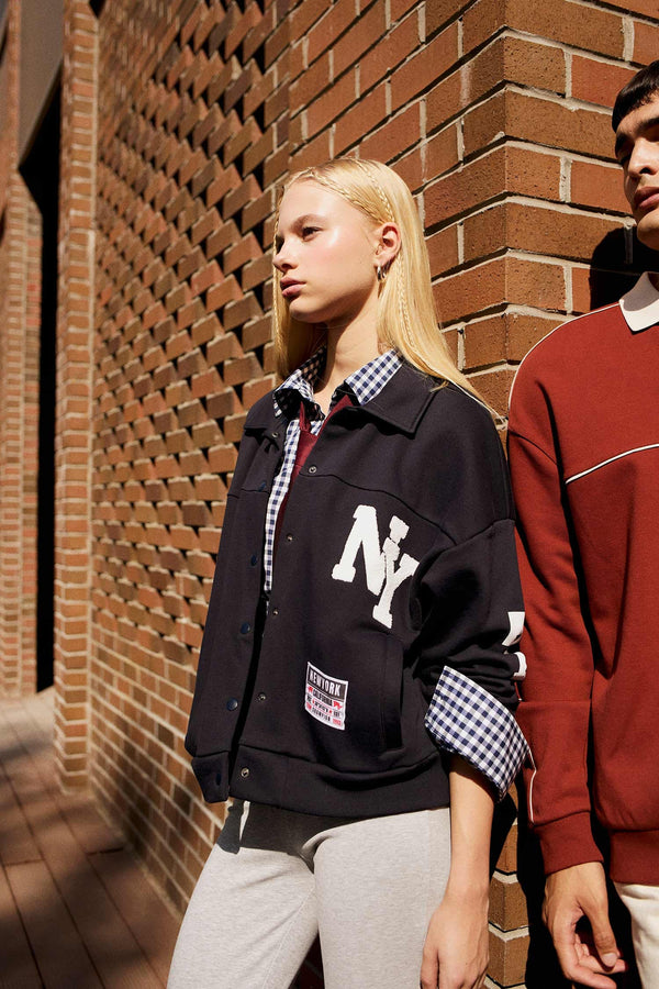 Polo Collar Printed Snap-On Bomber Jacket