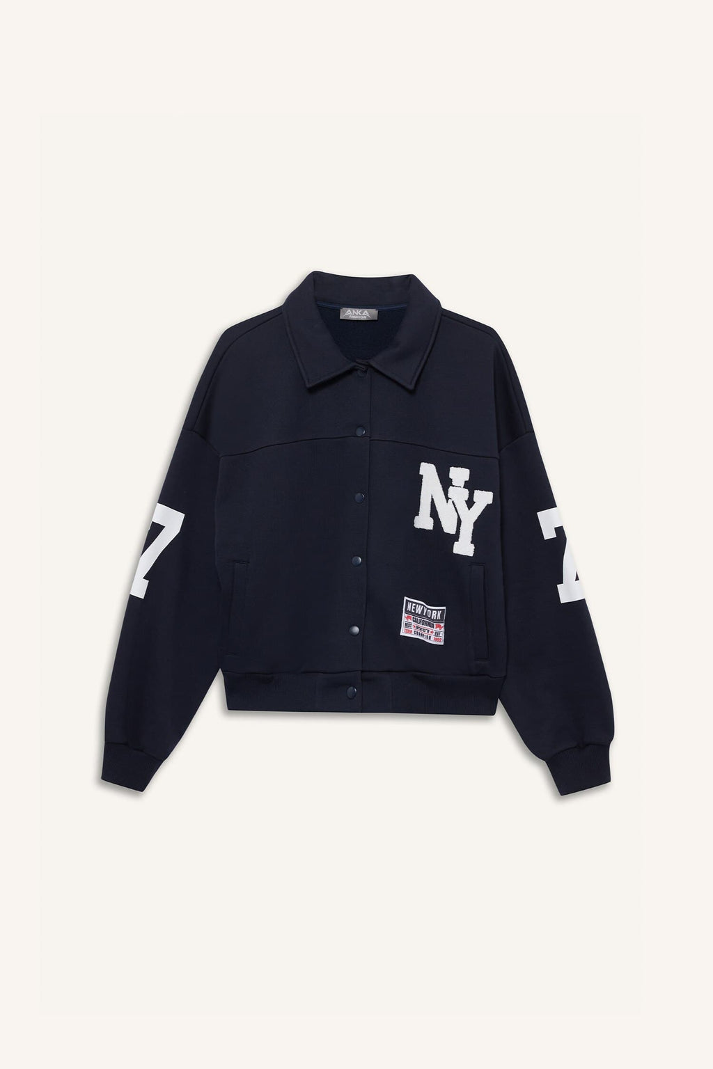 Polo Collar Printed Snap-On Bomber Jacket