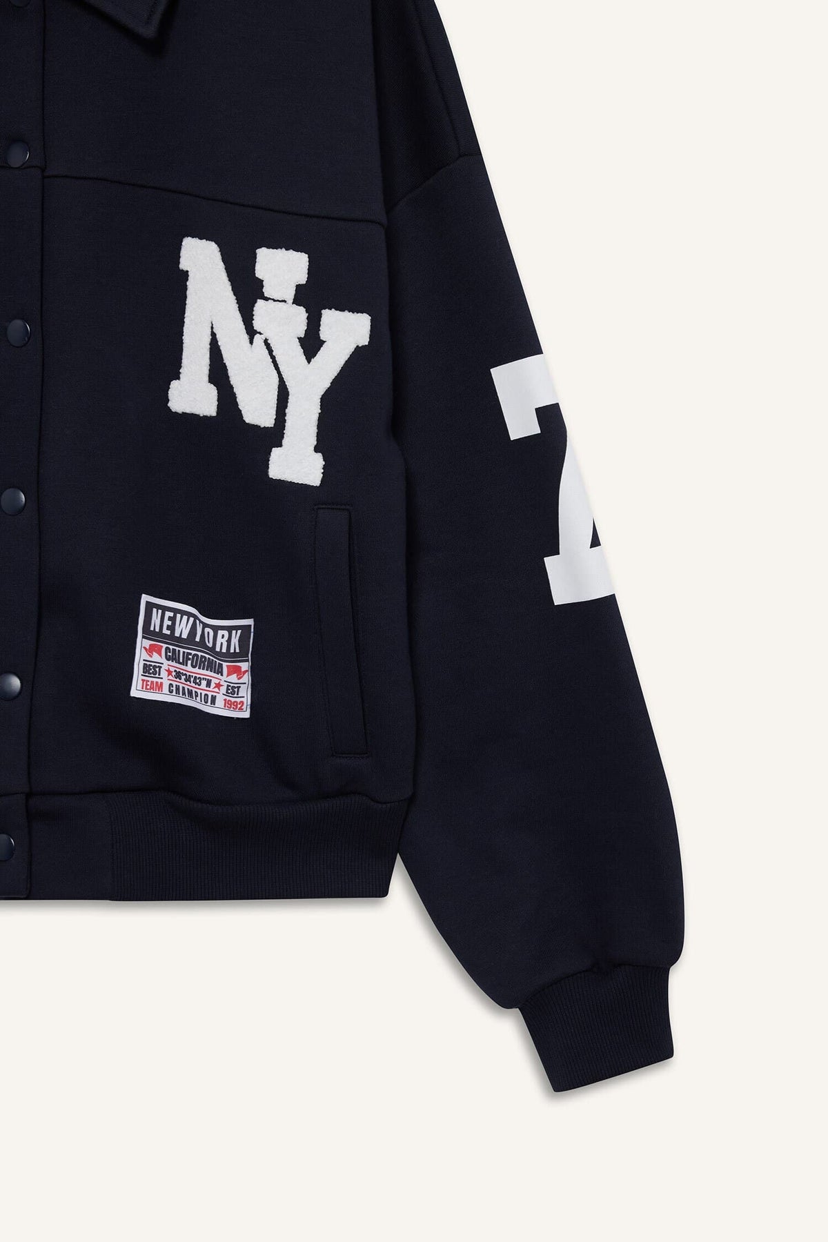 Polo Collar Printed Snap-On Bomber Jacket