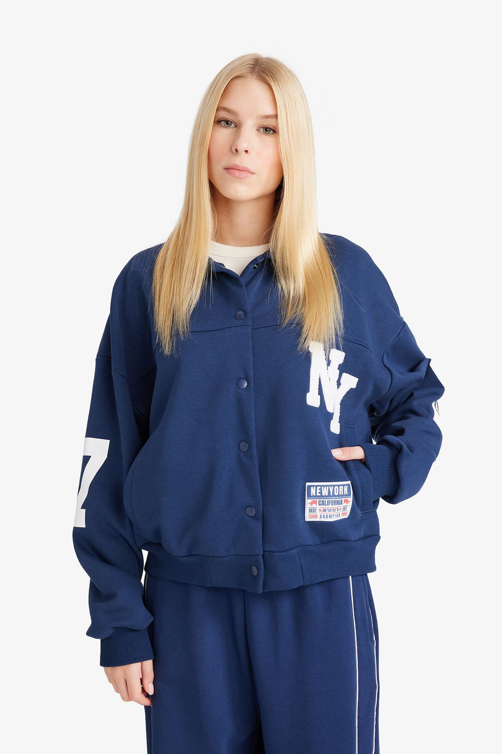 Polo Collar Printed Snap-On Bomber Jacket