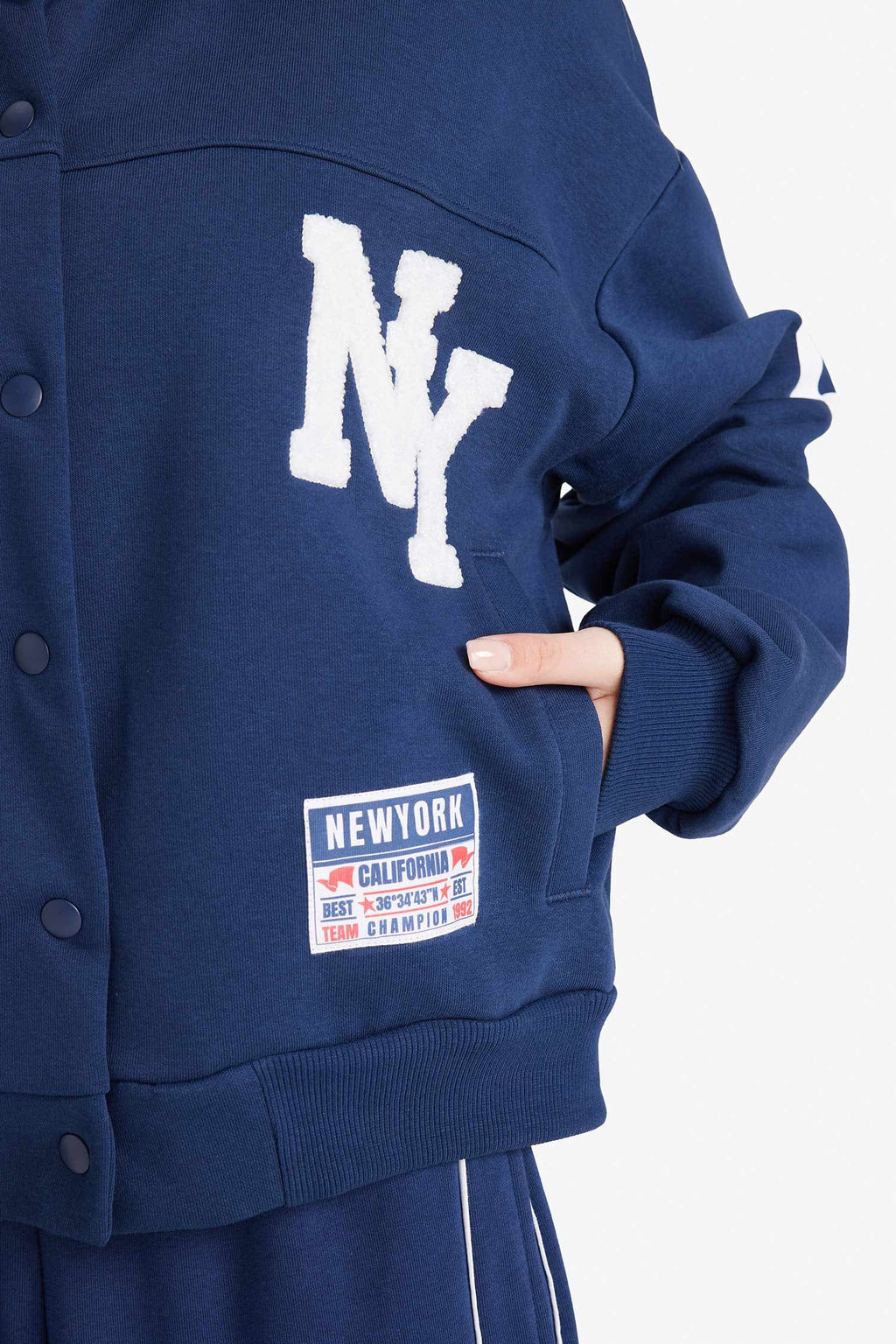 Polo Collar Printed Snap-On Bomber Jacket