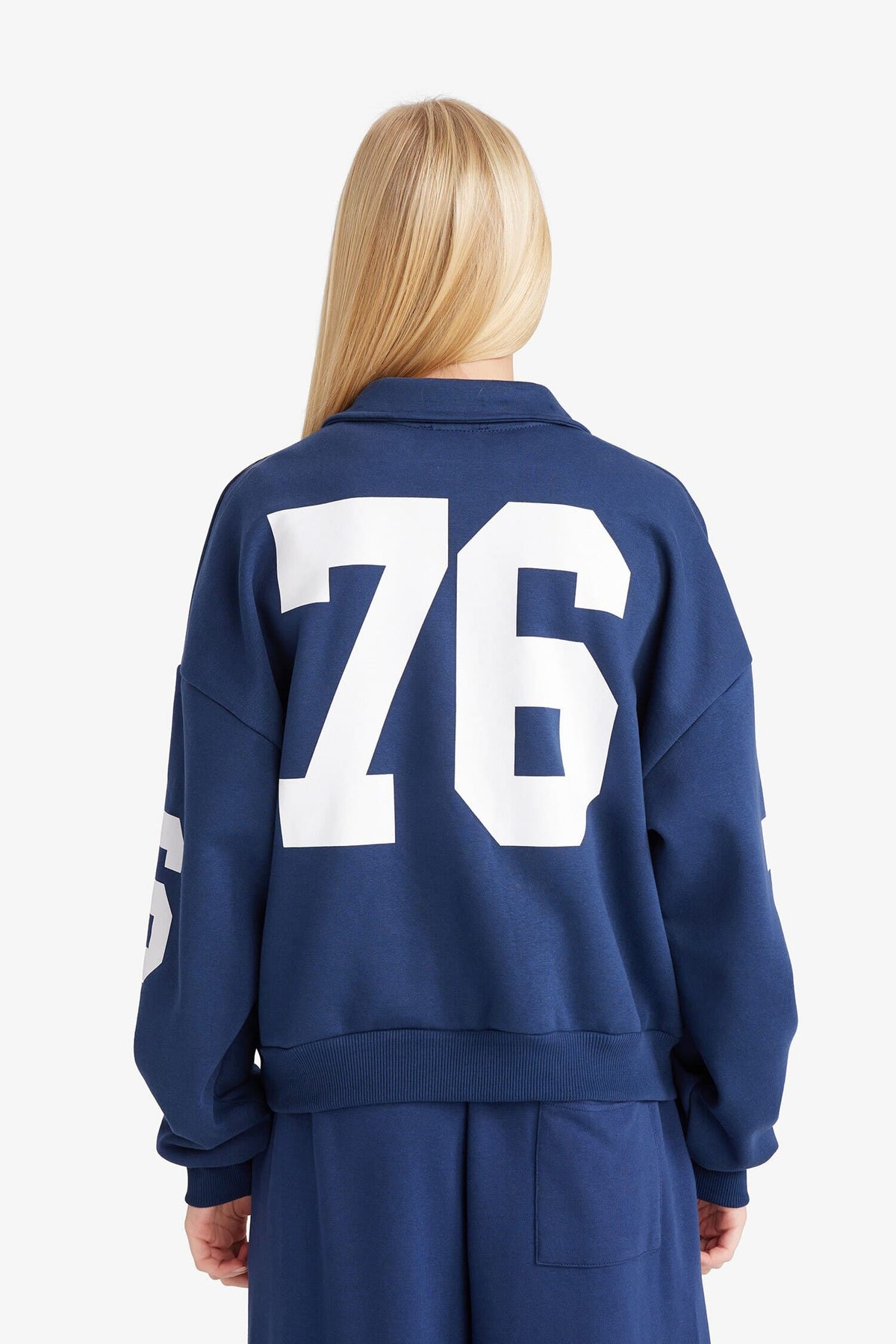 Polo Collar Printed Snap-On Bomber Jacket