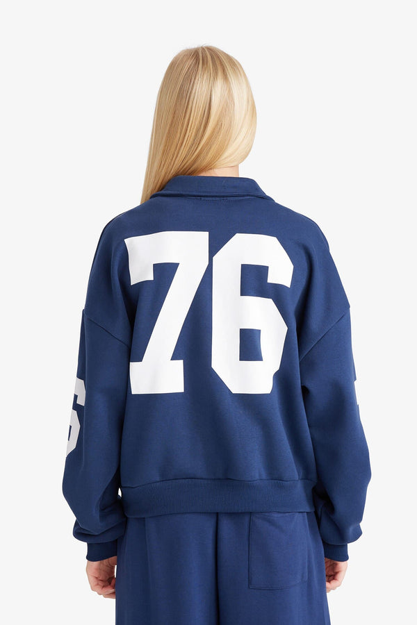 Polo Collar Printed Snap-On Bomber Jacket