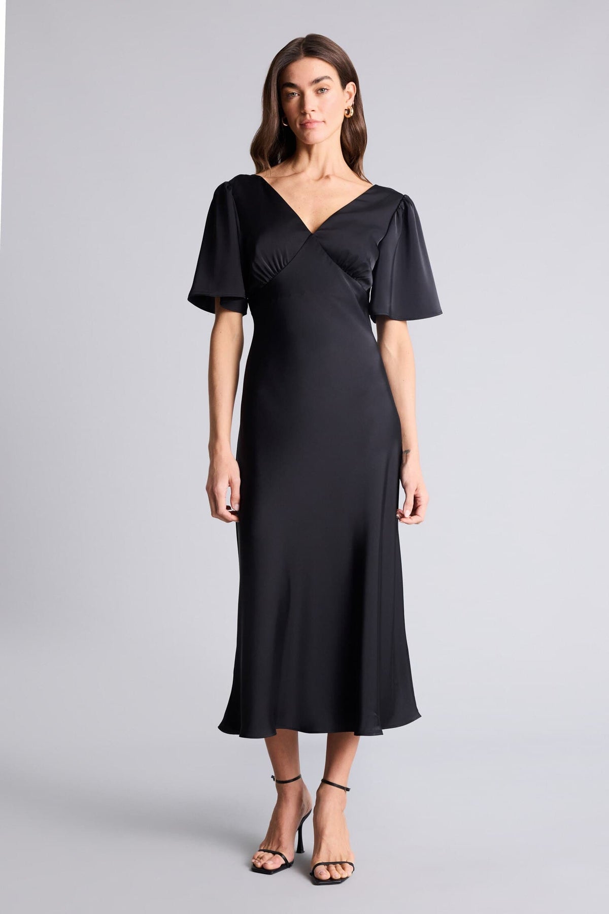 Regular Fit V-neck Satin Short Sleeve Dress Main image