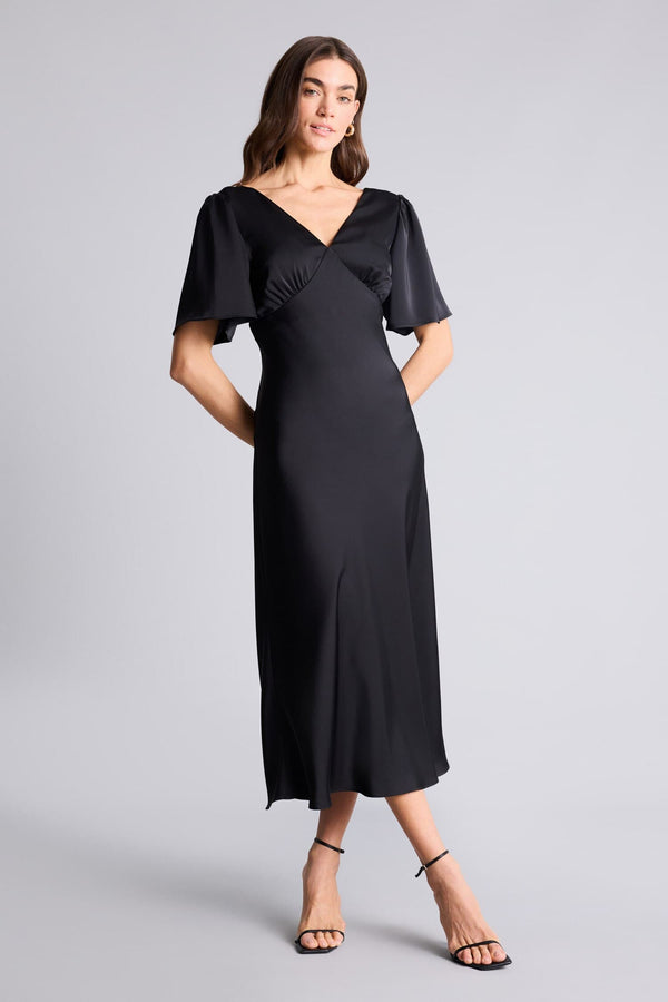 Regular Fit V-neck Satin Short Sleeve Dress
