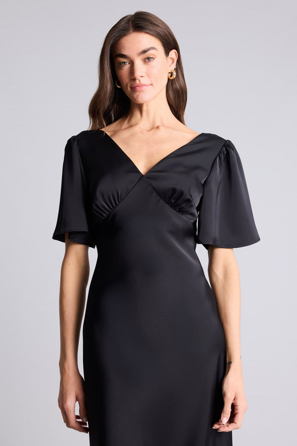 Regular Fit V-neck Satin Short Sleeve Dress