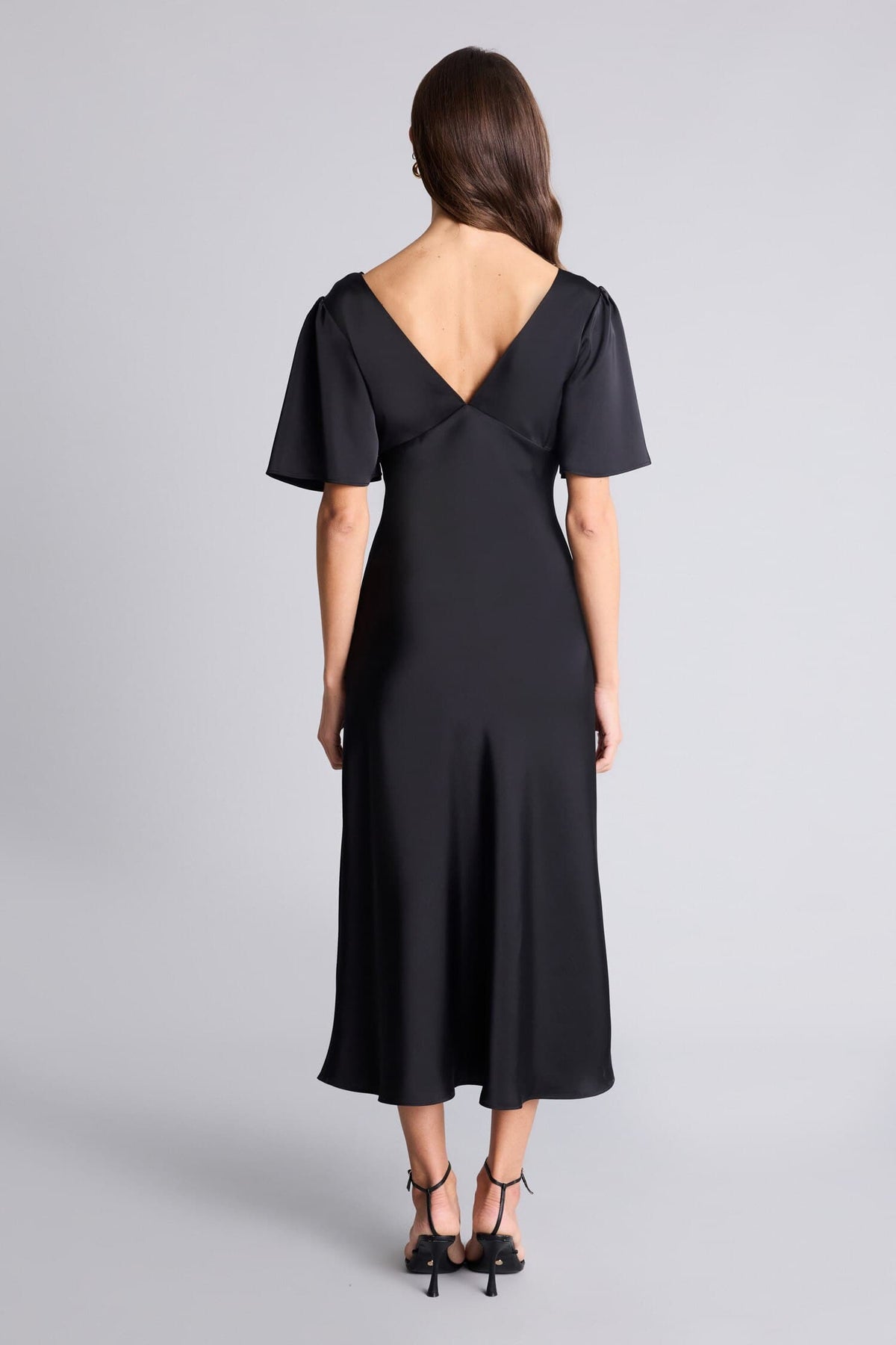 Regular Fit V-neck Satin Short Sleeve Dress