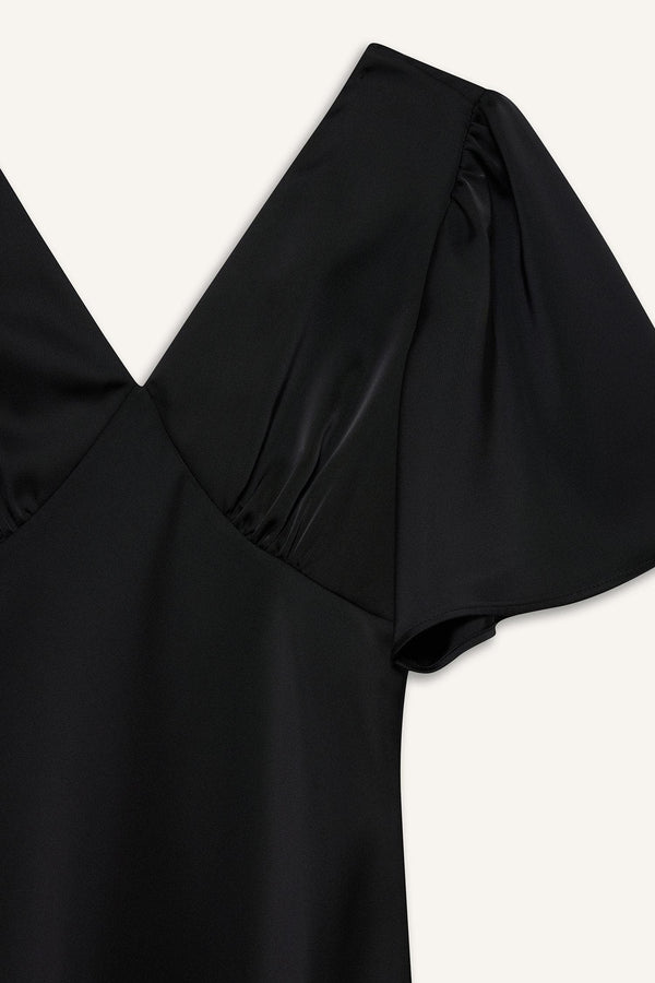 Regular Fit V-neck Satin Short Sleeve Dress