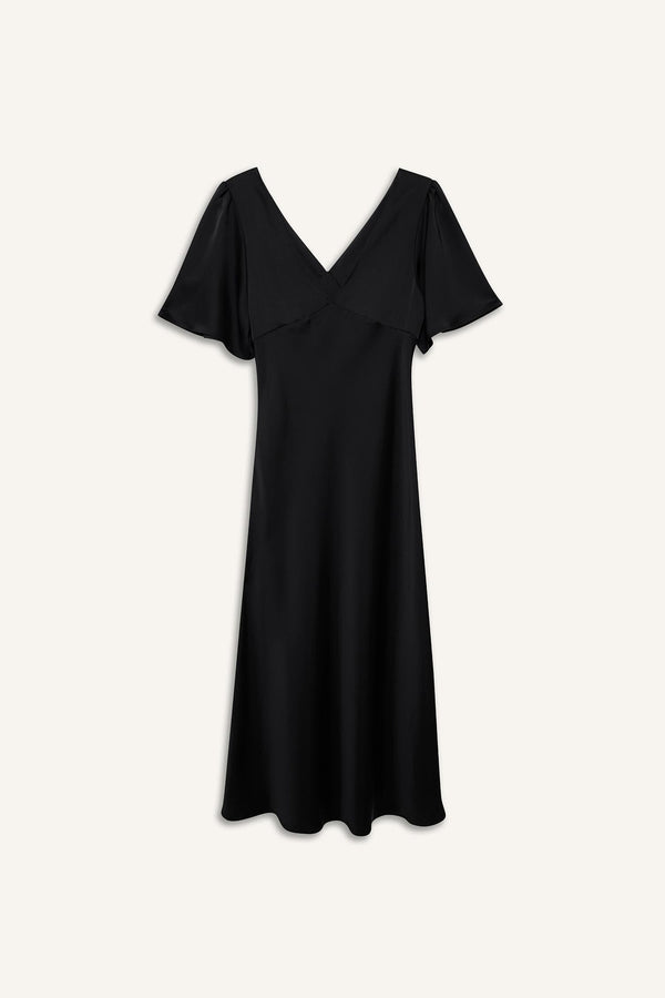 Regular Fit V-neck Satin Short Sleeve Dress