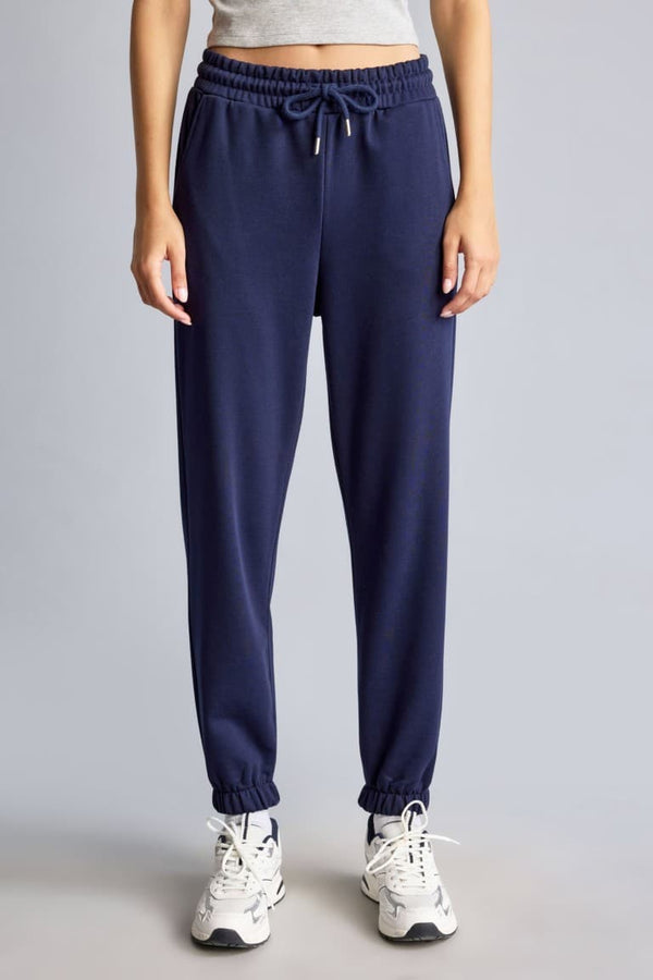 Basic Plain Pocketed Waist Tied Thick Jogger Sweatpants