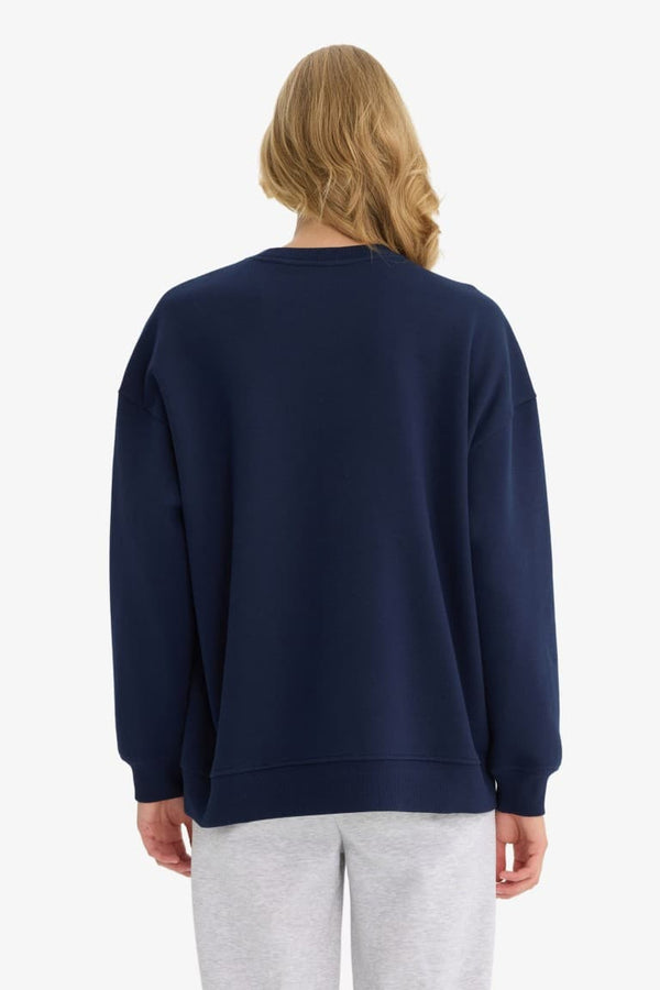 Oversize Wide Pattern Crew Neck Basic Plain Thick Sweatshirt