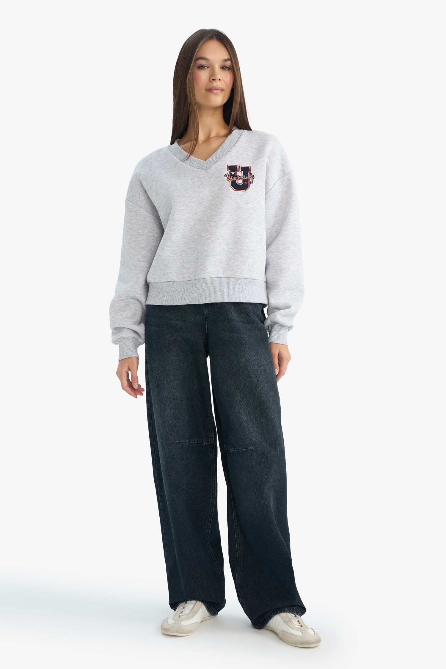Loose Fit V-Neck Embroidered Sweatshirt Secondary image