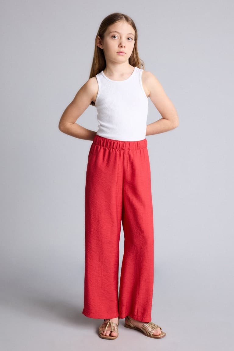 Straight Wide Wide Leg Pocket Crincile Viscose Pants Girls
