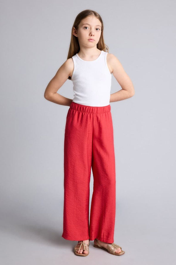 Straight Wide Wide Leg Pocket Crincile Viscose Pants Girls